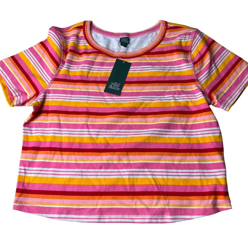 Wild Fable Women's Pink Striped Short Sleeve Fitted T-Shirt - Size XXL - NWT